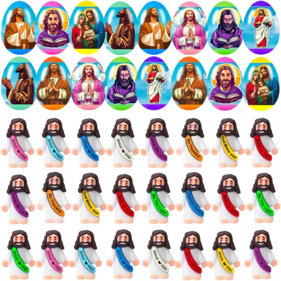 24 Pcs Prefilled Easter Eggs with Mini Jesus Figurines Resin Toys Inside Great {1}