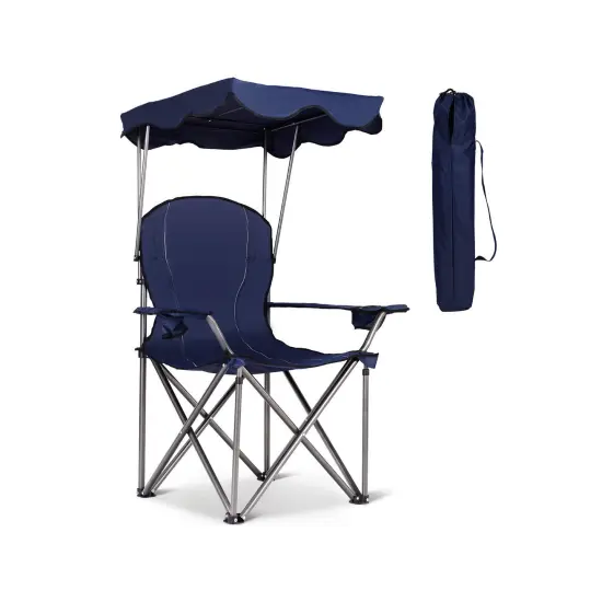 Portable Folding Beach Canopy Chair with Cup Holders Blue {7}