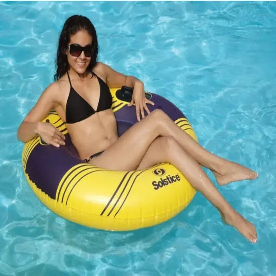 Swim Central Striped Solstice Inflatable Swimming Pool Ring Inner Tube - 42" - Yellow and Blue {3}