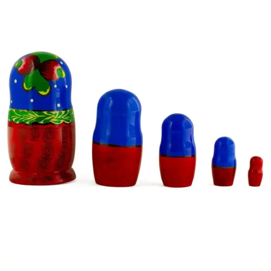 Set of 5 Traditional in Blue Scarf Nesting Dolls6 Inches {3}