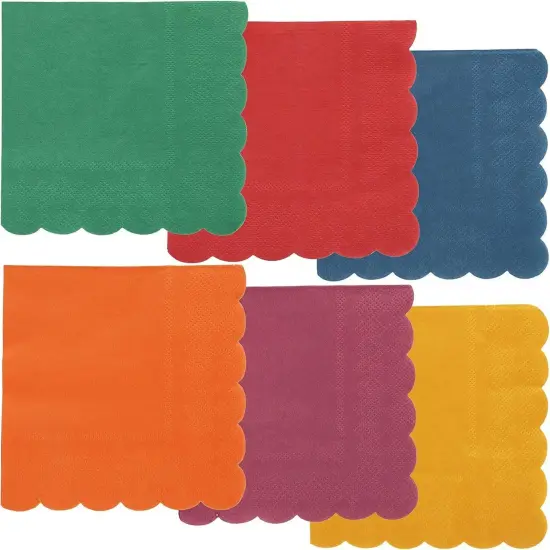Juvale 240-Pack Bulk 2-Ply Scalloped Paper Cocktail Napkins, 6 Colors, 4.75 x 4.75 Inches Multicolor {1}