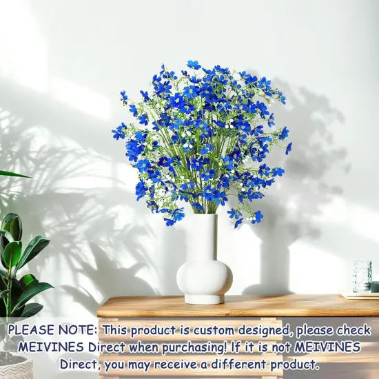 Flowers 8PCS Silk Flowers with Long Stems, Fake Flowers Bulk Fake Babys Breath, Royal Blue Flowers for Tall Vase Outdoor Garden Wedding Party Home Table Centerpiece {3}