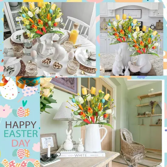 Easter Eggs Picks for Easter Table Decor, 6 Pcs Artificial Spring Flowers Stems Easter Sprays Picks 19.6 Inch Floral Picks with Eggs Tulips and Carrots for Home Vase Spring Centerpieces Decor {3}