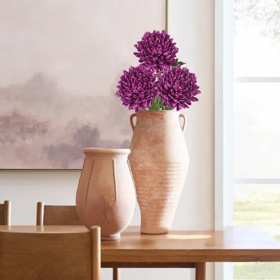 3Pcs Fake Mums Flowers Purple Artificial Chrysanthemum Flowers Silk Long Stem Floral Arrangements Bouquets Faux Spider Mum Flower Pincushion Flower Bush Spring Home Decor {4}