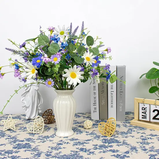 12 PCs Artificial Spring Flowers Blue Rustic Blue and White Artificial Flowers Wildflower Floral Stems with Daffodils Daisy Flower Picks for Vase Table Centerpieces Kitchen Spring Decor {4}