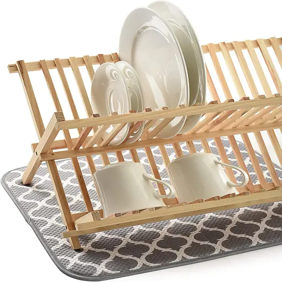 Norpro 16" x 18" Washable Microfiber Dish Drainer Glass Drying Mat Pad - Grey Trellis Pattern {3}