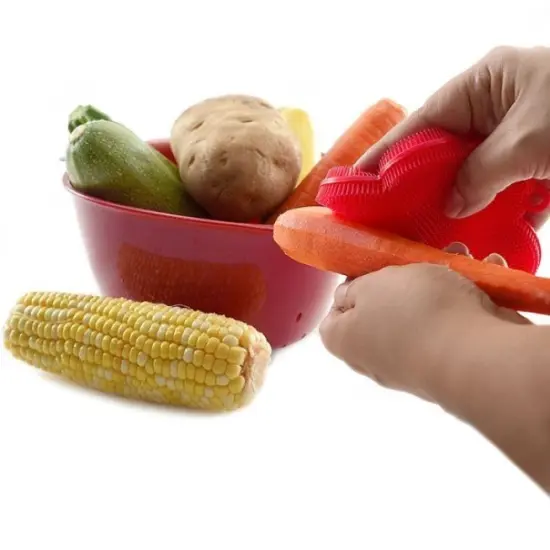 Norpro Silicone Dish Scrubbing Sponge / Vegetable Scrubber Brush - Red Flower Shaped {6}