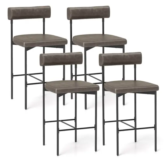 Costway 26" Upholstered Bar Stools Set of 4 with Padded Cushion & Backrest Footrest Brown/Gray {1}