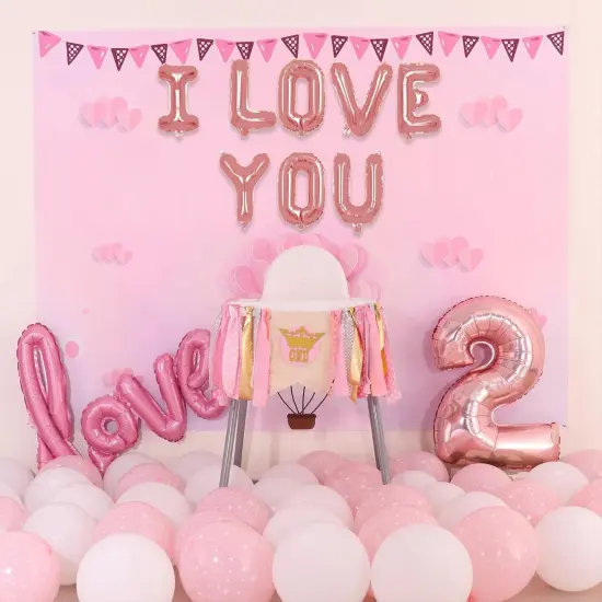 Pink Rose Gold Balloons Letters Birthday Balloon Banner -75 PCS {2}
