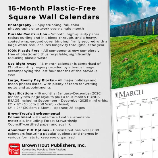 England | 2026 12 x 24 Inch (Hanging) Monthly Square Wall Calendar | Plastic-Free {6}