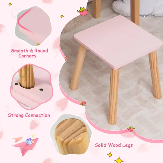 Costway Kid Vanity Table Stool Set with Mirror Wooden Legs Storage Drawer Pink {6}