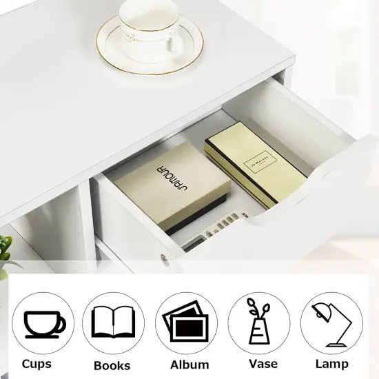 Costway 3-tier Side Table W/Storage Shelf&Drawer Space-saving Nightstand White {6}