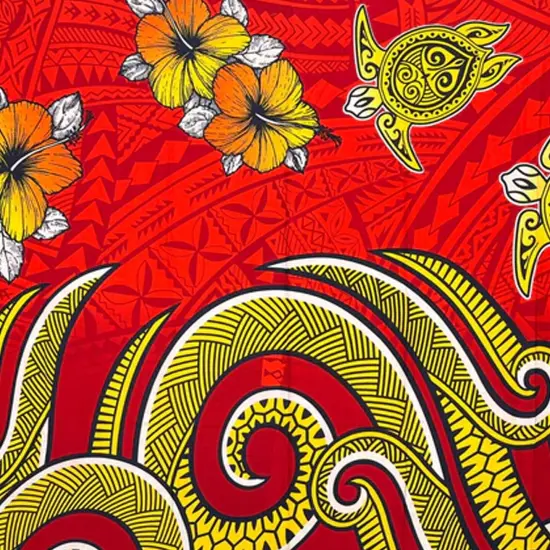 Hibiscus Turtles Waves Polyester Sarong 72" L x 45" W Red {1}