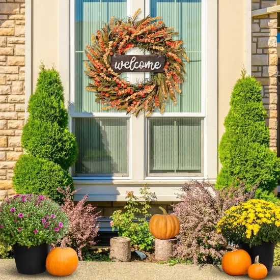 Artificial Fall Wreath - Harvest Leaves & Small Pumpkins {3}