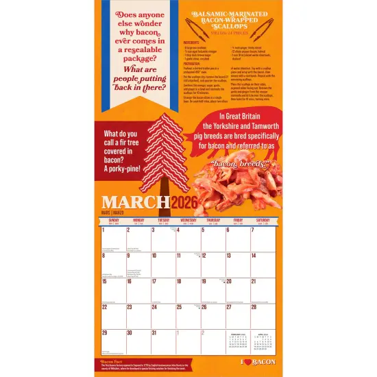 I Love Bacon | 2026 12 x 24 Inch (Hanging) Monthly Square Wall Calendar | Plastic-Free {3}
