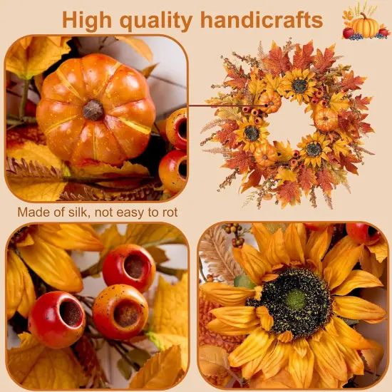 24 Inch Fall Wreath with Pumpkins Sunflowers {4}