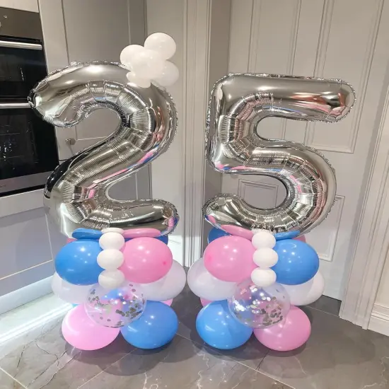 40 Inch Silver 26 Number Balloons - Silver 26 {2}