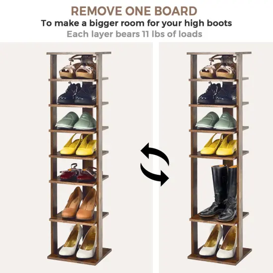 Costway 7-Tier Shoe Rack Free Standing Shelf Storage Tower Rustic Brown {6}