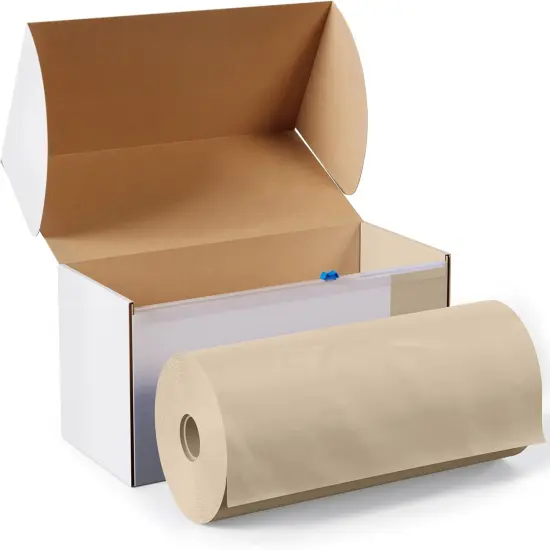 Exquisite Party Solids 54" x 100' Plastic Table Cover Roll with Slide Cutter &ndash; Cut-to-Size Dispenser Box &ndash; Makes Up to 36 Disposable 8' Rectangle Tablecloths Ivory {3}