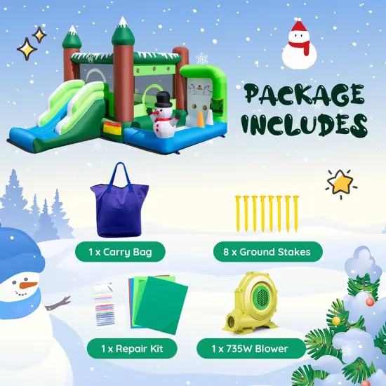 Costway Inflatable Bounce House Christmas Snowman Theme with Slide Ball Pit Basketball Rim with 680W Blower Carry Bag {4}