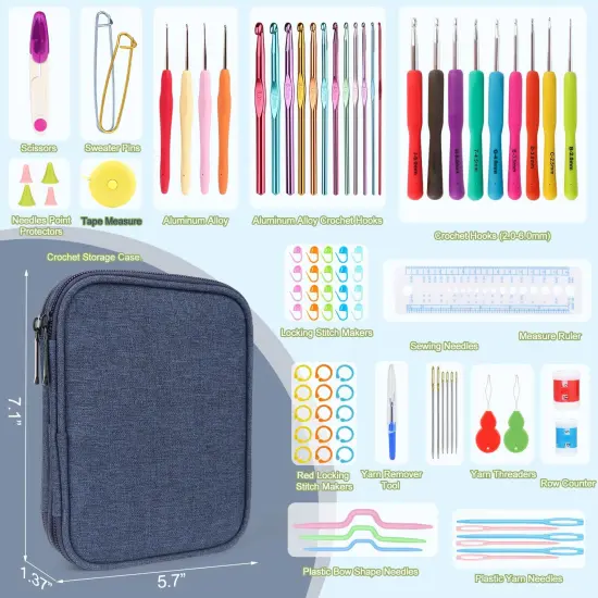 99-Piece Crochet Hooks Set, Crochet Hook Kit with Storage Case, Ergonomic Knitting Needles Weave Yarn Kits DIY Hand Knitting Craft Art Tools for Knitting Hat, Bag, Socks, Scarf and Sweaters {4}