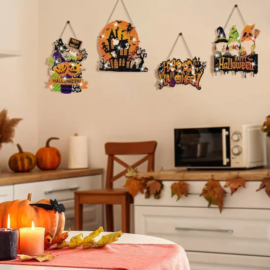 6 Pcs Halloween Diamond Painting Hanging Sign Set 5d Gnome Pumpkin {3}