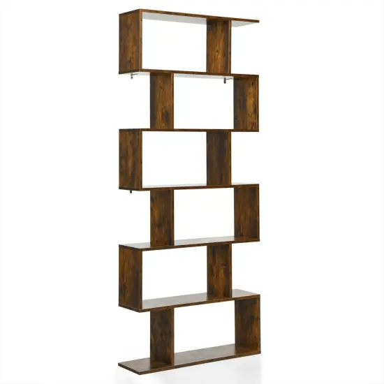 Costway 1/2 PCS 6 Tier S-Shaped Bookshelf Storage Display Bookcase Z-Shelf Coffee {1}