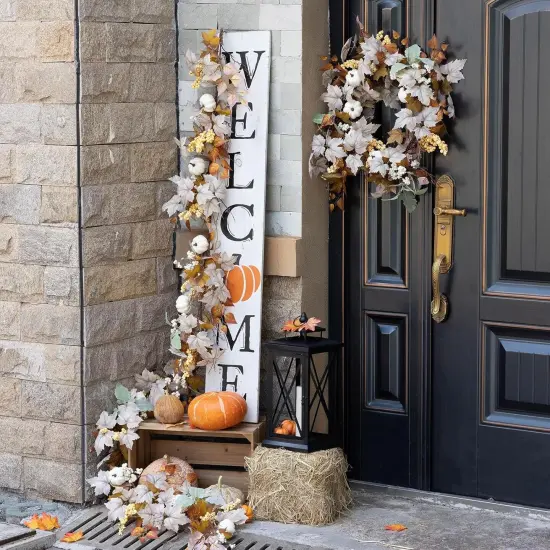 Fall Artificial Maples Leaf Pumpkin Garland - 6FT {4}