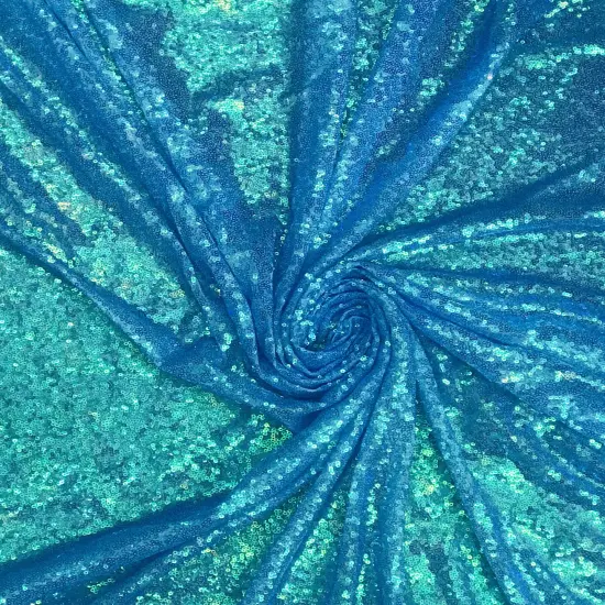 1 Yard Blue Iridescent Sequin Fabric Polyester Sparkle Material 52/54 Inch {2}