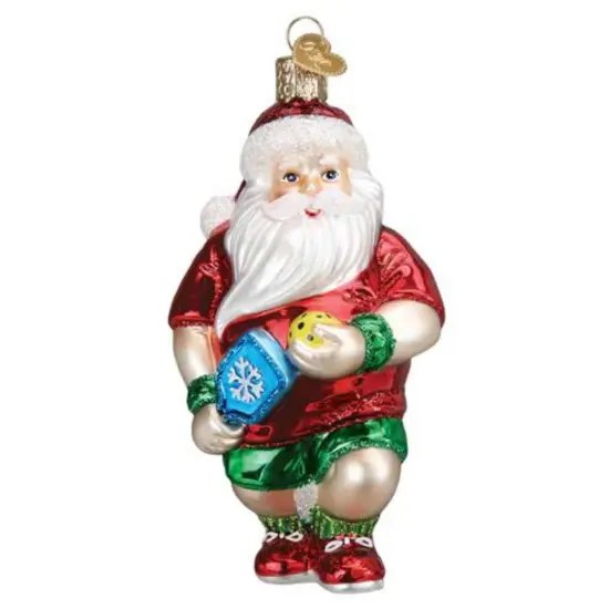 Old World Christmas 5.0 Inch Pickleball Santa Christmas Tree Ornament , Christmas Sports Paddle Red {1}