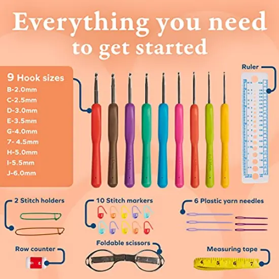 Crochet Hooks Kit - 31 Piece Set with 9 Ergonomic Hook Sizes, 6 Yarn Needles, Additional Knitting & Crochet Supplies and Carrying Case {2}