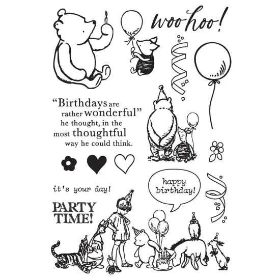 Say Cheese Classic Pooh Birthday Photopolymer Stamps-Woo Hoo! {3}
