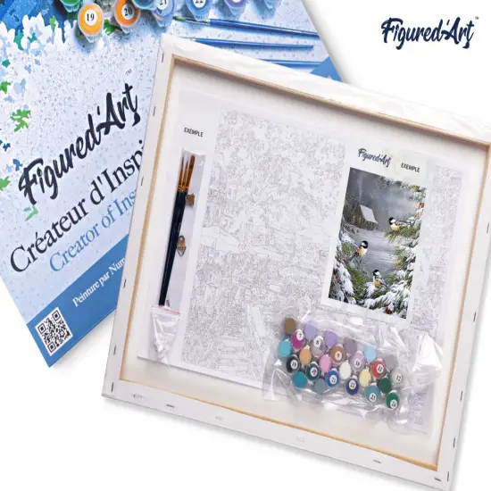 Figured'Art Paint by Numbers for Adults with Frame Three Birds in the Snow 16"x20" - Craft Art Painting DIY Kit Canvas Already Stretched on a Wooden Frame {5}