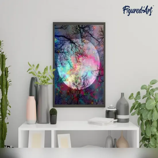 Figured'Art Paint by Numbers Kit for Adults Full Moon with Colourful reflections 16"x20" - Craft Art Painting Rolled Canvas with DIY wooden frame {4}