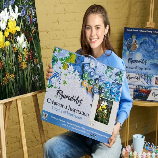 Figured'Art Paint by Numbers for Adults with Frame Colorful field of Flowers 16"x20" - Craft Art Painting DIY Kit Canvas Already Stretched on a Wooden Frame {2}