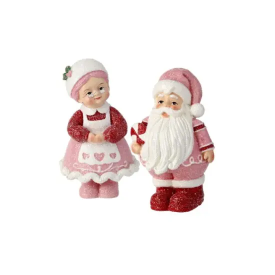6" Pink Santa and Mrs. Claus Figurine Set &ndash; Resin Candy Christmas Decorations-MTX73326 {1}