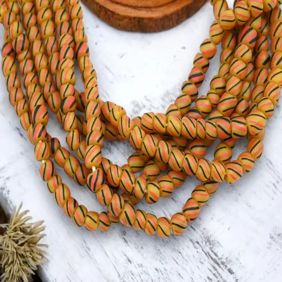 Striped Java Glass Beads. 6-8mm beads. Approx 24" Strands. 4-5 beads per inch {2}