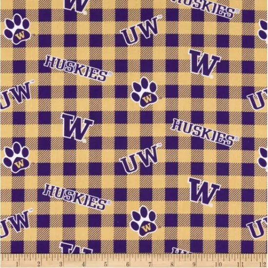 Licensed NCAA University of Washington Buffalo Plaid WA-1207 Cotton Fabric by the Yard {1}