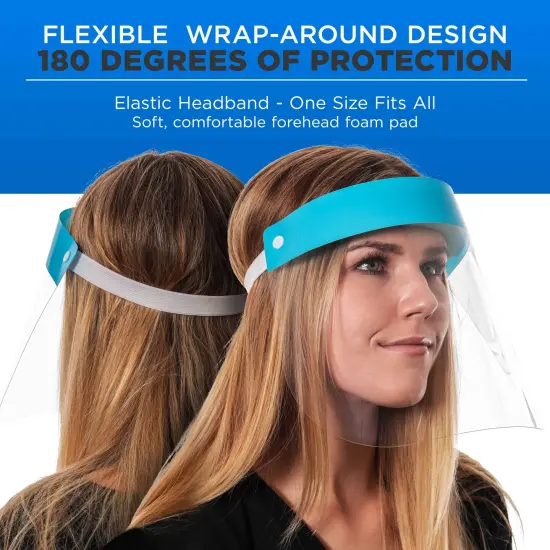 Face Shields (Pack of 4) - Ultra Clear Protective Full Face Shields to Protect Eyes, Nose and Mouth - Anti-Fog PET Plastic, Elastic Headband {3}