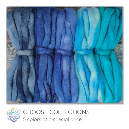 5oz BFL Hand Dyed Fiber - Soft Lustrous Wool Top Roving Pre-Drafted for Hand or Wheel Spinning, Felting, Blending, Weaving, and Crafts Blues {2}