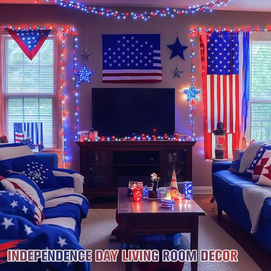 250 LED Red White and Blue Lights for 4th of July Decorations - 91.5ft Connectable Patriotic Lights Outdoor Waterproof with 8 Modes for Home Yard Patio Party Decor {1}