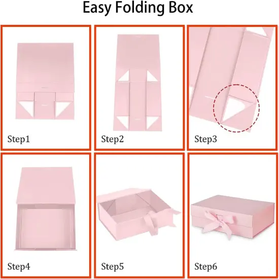 Gift Box with Lid for Presents, In with Ribbon and Magnetic Closure, Great for Christmas, New Year, Wedding, Birthdays, Groomsman, Presents Display and Packging, Pink {2}