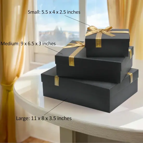 Black Gift Boxes with Gold Ribbons & Bows - (3 Sizes) Sturdy Gift Boxes with Lids for Presents - Elegant Gift Wrapping Boxes for Birthdays, Holidays, Anniversaries, and More {2}