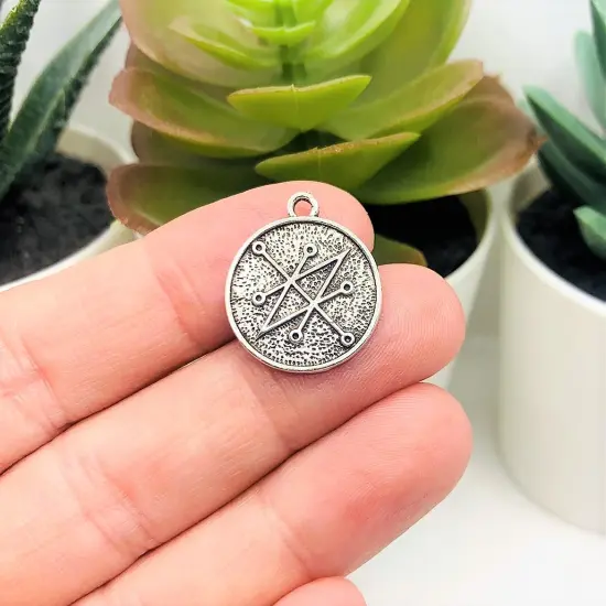 Antiqued Silver Azazel Demon Sigil Pendant Charm, 18x20mm {3}