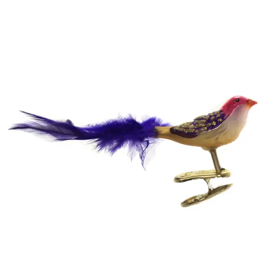 Old World Christmas 1.0 Inch Miniature Lovebird Christmas Tree Ornament , Christmas Decor Clip On Bird Purple {2}
