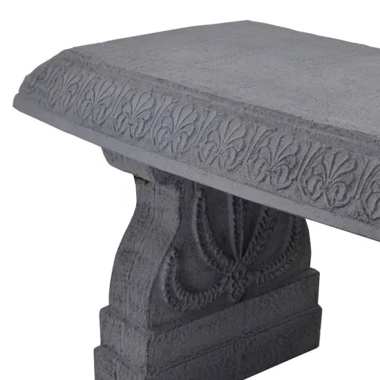Fiber Clay Resin Outdoor Bench with Flower Engraved Design Perfect for Deck or Patio Garden Grey {3}