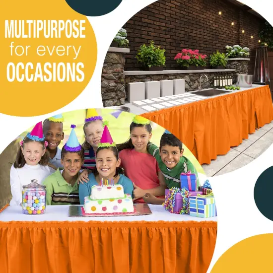 Ruffle Disposable Table Skirt 14 Ft Long Pleated Table Skirts with Adhesive Strip &ndash; Fits 6ft+ Rectangle or Round Tables &ndash; Ideal for Birthday Parties, Gender Reveal, Baby Showers & Event Decorations 6 pack by Exquisite Orange {5}