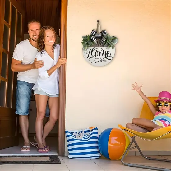 Welcome Sign for Front Door, Rustic Round Wood Wreaths Wall Hanging Outdoor Decor {5}