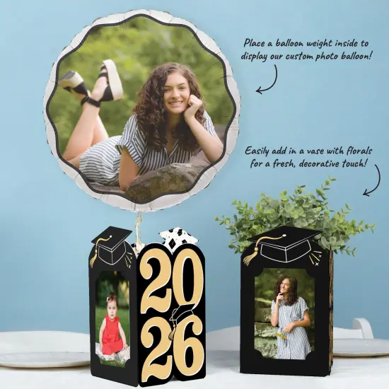 Big Dot of Happiness Black & Gold 2025 Graduation Photo Holder Centerpieces, 4x6 Picture Display Box, Table Decoration Centerpiece for Grad Party Decor, 8 Count {6}