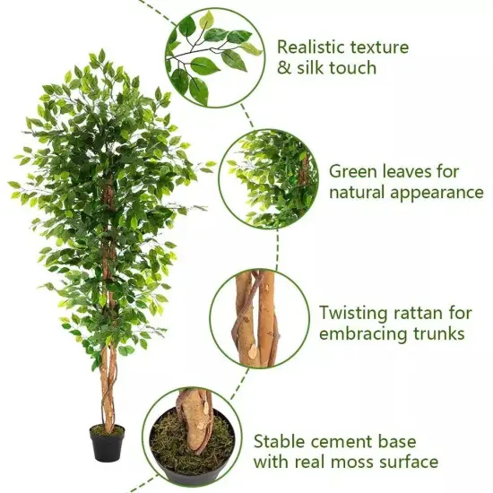 6Ft Artificial Ficus Tree Fake Silk Plant {4}